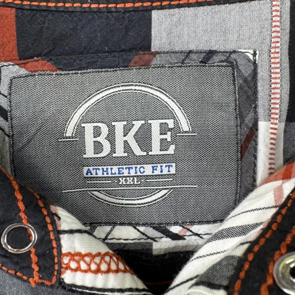 BKE‎ Snap Front Shirt Men XXL Western Plaid Cotton Athletic Fit Black Orange L/S